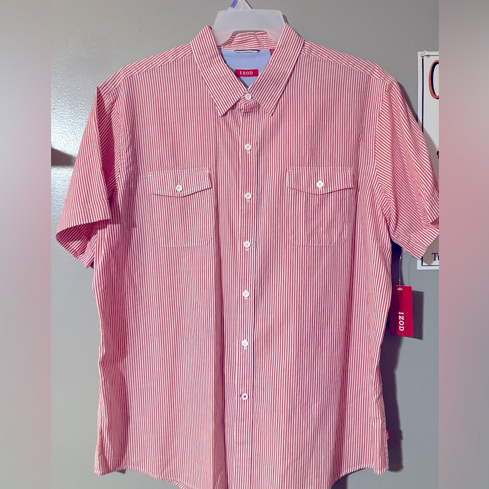 Izod XXL red and white striped shirt sleeve collar shirt